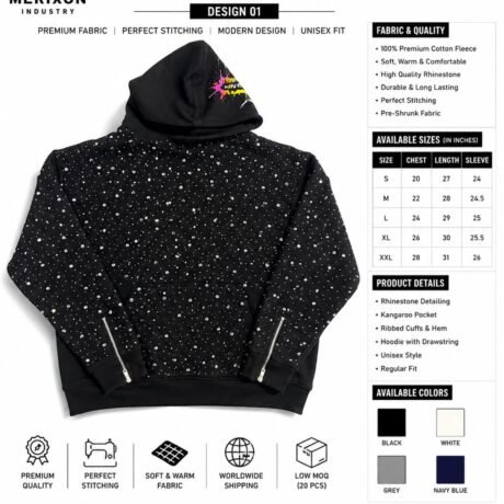 Black Rhinestone-Effect Pullover Hoodie