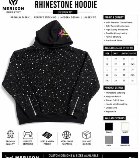 Black Rhinestone-Effect Pullover Hoodie