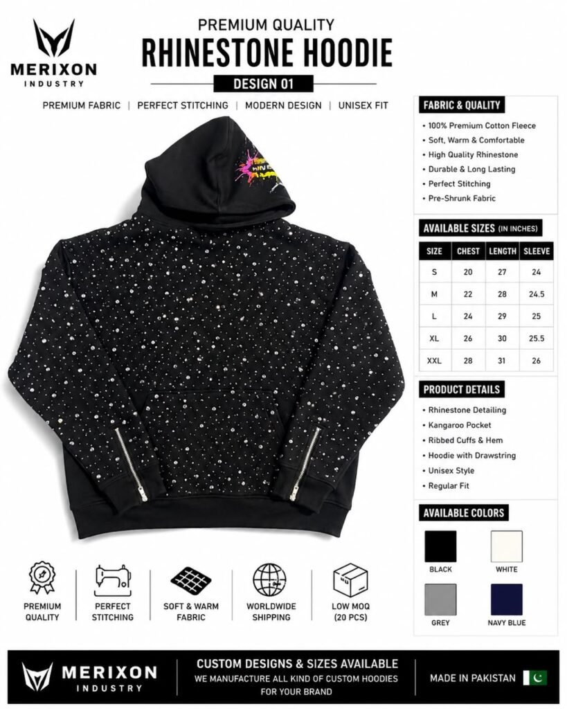 Black Rhinestone-Effect Pullover Hoodie