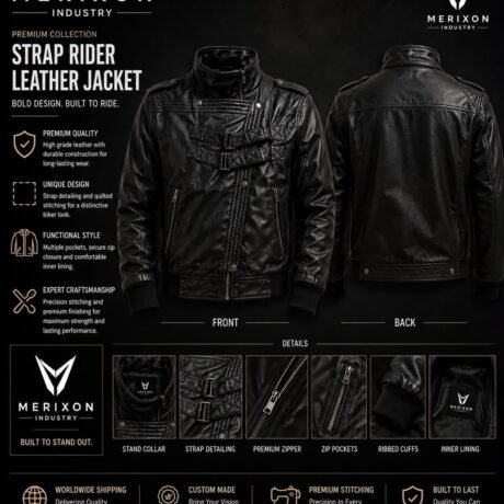 Black Strap-Detail Rider Jacket