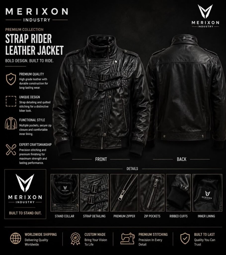 Black Strap-Detail Rider Jacket