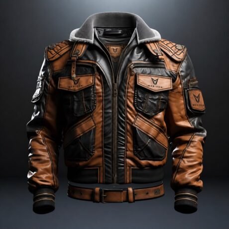 Brown Black Moto Jacket Front Detail — illustrative product design