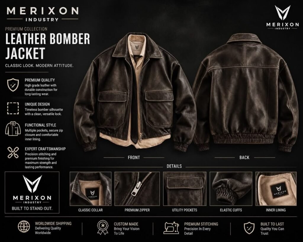 Brown Contrast-Collar Bomber Jacket