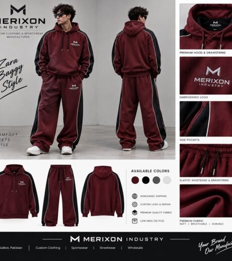 Burgundy Merixon Tracksuit Alternate Views — illustrative product design
