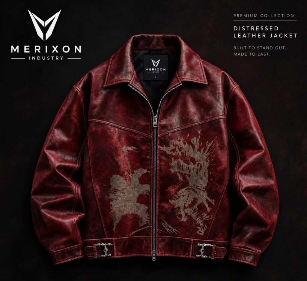 Distressed Burgundy Zip Jacket