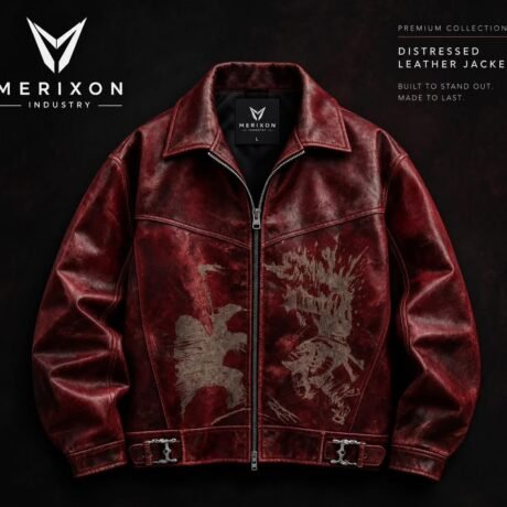 Distressed Burgundy Zip Jacket