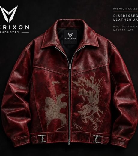 Distressed Burgundy Zip Jacket