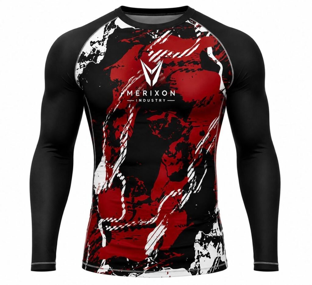 Red-and-Black Grappling Rash Guard