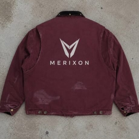 Burgundy zip-up jacket back view - supplied design image