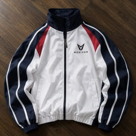 White Navy Contrast Zip Track Jacket