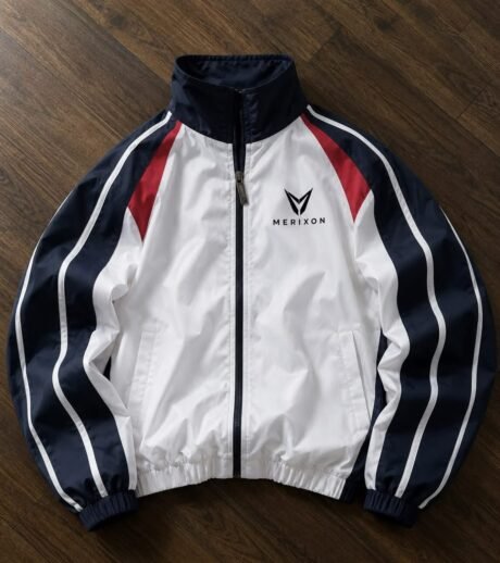 White Navy Contrast Zip Track Jacket