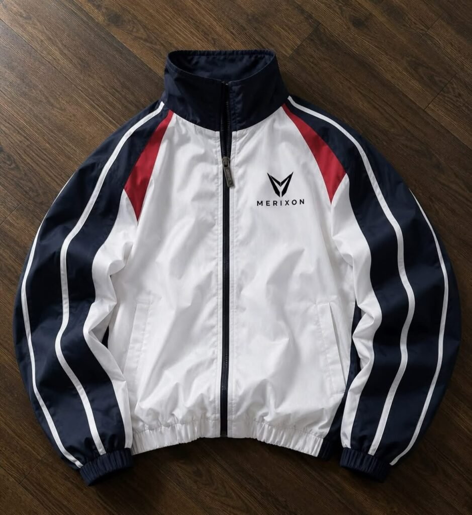 White Navy Contrast Zip Track Jacket