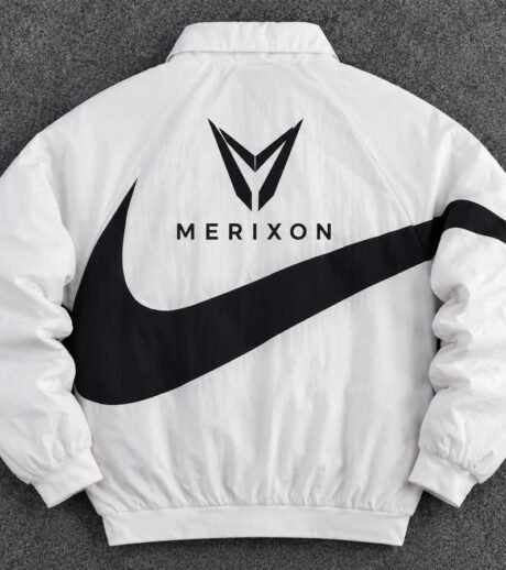 White track jacket Merixon large back logo - supplied design image