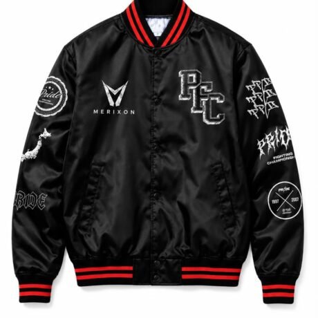 Black Red Printed Varsity Jacket