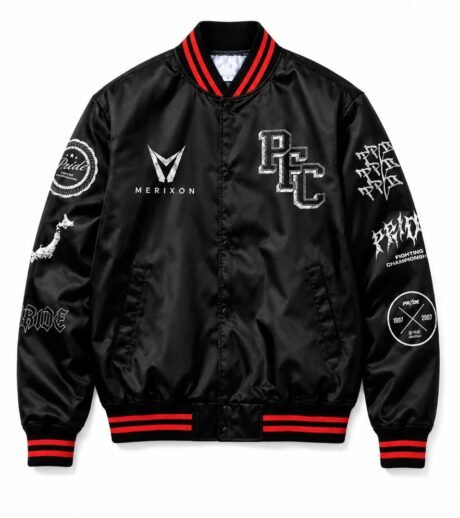 Black Red Printed Varsity Jacket