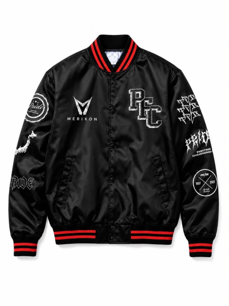 Black Red Printed Varsity Jacket