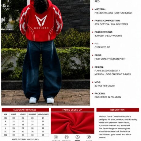 Red and black hoodie design specification sheet - supplied product visual