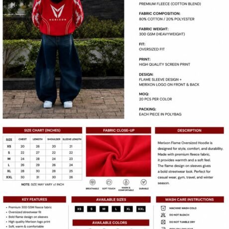 Red hooded sweatshirt and relaxed jeans specification - supplied product visual